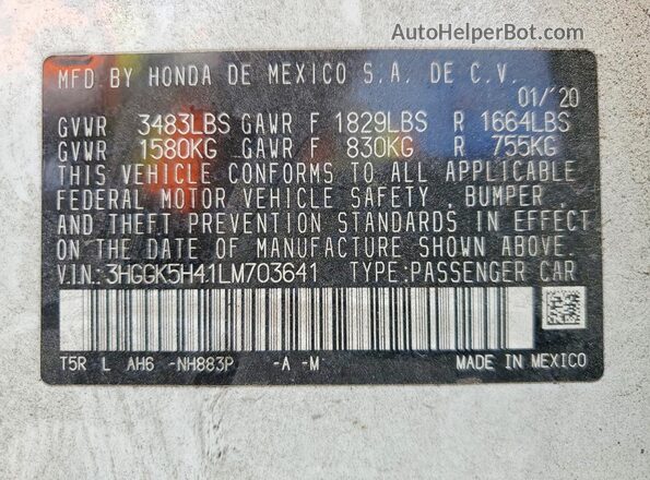 3HGGK5H41LM703641 2020 HONDA FIT White Vista del compartimento del motor