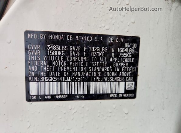 3HGGK5H41LM717541 2020 HONDA FIT White Вид підкапотного простору