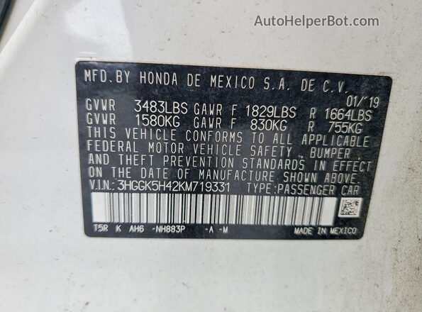3HGGK5H42KM719331 2019 HONDA FIT White Vista del compartimento del motor