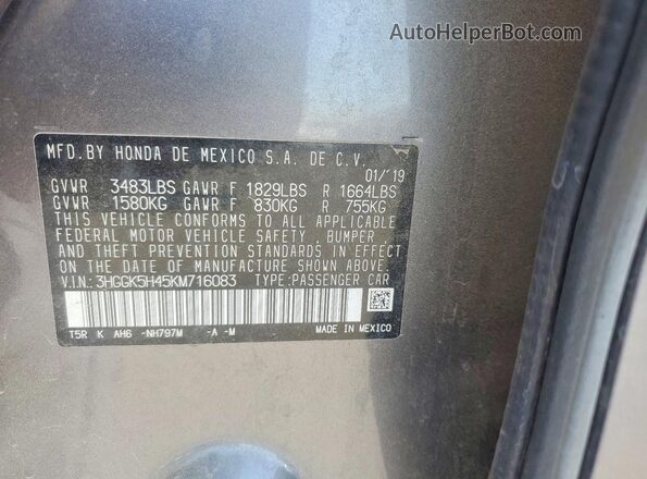 3HGGK5H45KM716083 2019 HONDA FIT Gray Widok komory silnika