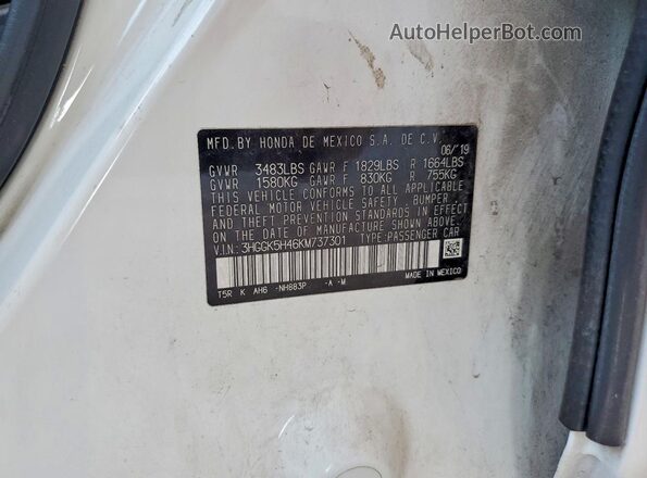 3HGGK5H46KM737301 2019 HONDA FIT White Вид наклейки з VIN-кодом