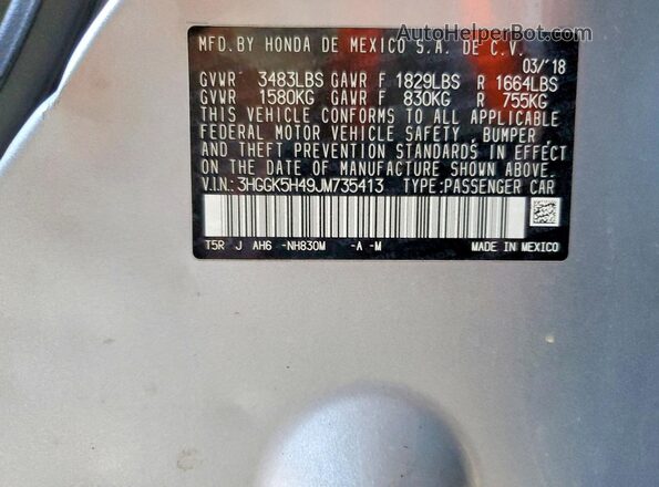 3HGGK5H49JM735413 2018 HONDA FIT Silver VIN կոդի պիտակի տեսք