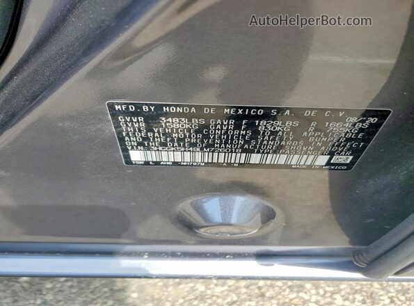 3HGGK5H49LM726018 2020 HONDA FIT Gray Вид наклейки з VIN-кодом