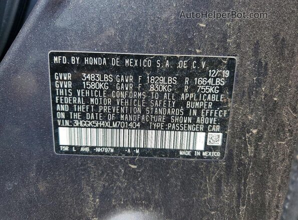 3HGGK5H4XLM701404 2020 HONDA FIT Gray ძრავის განყოფილების ხედი