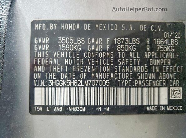 3HGGK5H62LM707005 2020 HONDA FIT Silver Вид підкапотного простору