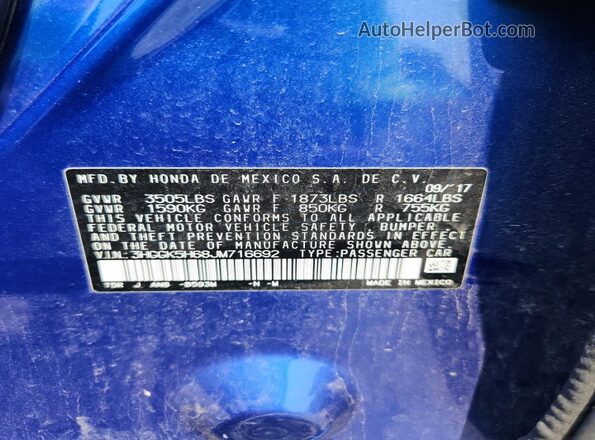3HGGK5H68JM716692 2018 HONDA FIT Синий Вид подкапотного пространства