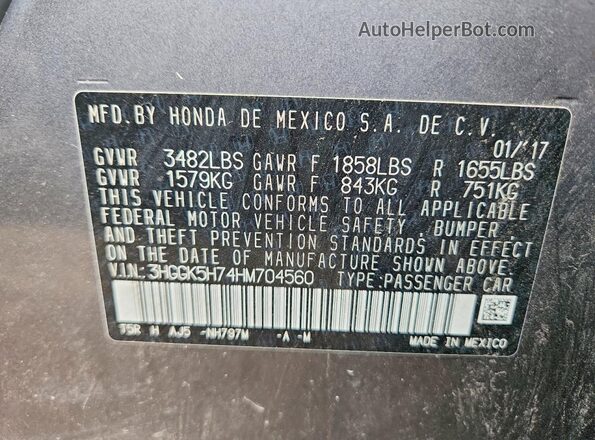 3HGGK5H74HM704560 2017 HONDA FIT Gray Vista de la etiqueta del VIN