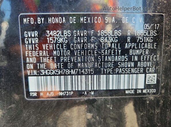 3HGGK5H78HM714315 2017 HONDA FIT Black Engine compartment view