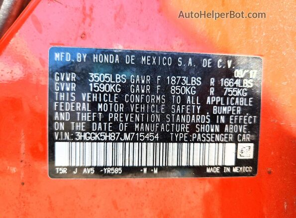 3HGGK5H87JM715454 2018 HONDA FIT Orange Vista del compartimento del motor