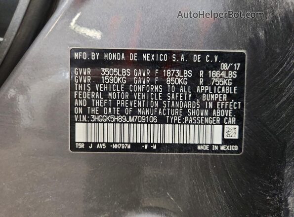 3HGGK5H89JM709106 2018 HONDA FIT Gray 