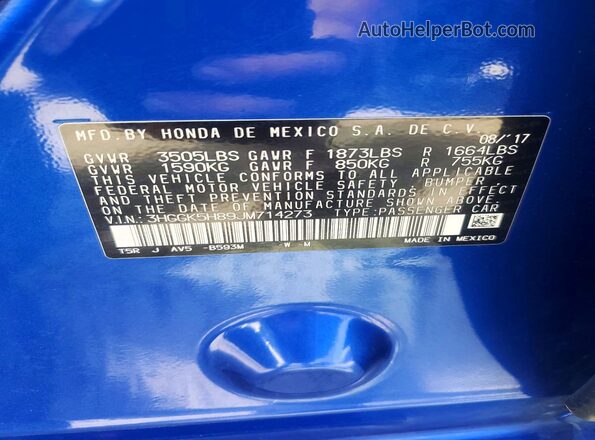 3HGGK5H89JM714273 2018 HONDA FIT Blue Widok naklejki z numerem VIN