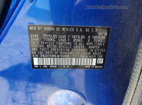 3HGGK5H89LM700408 2020 HONDA FIT Blue Widok komory silnika