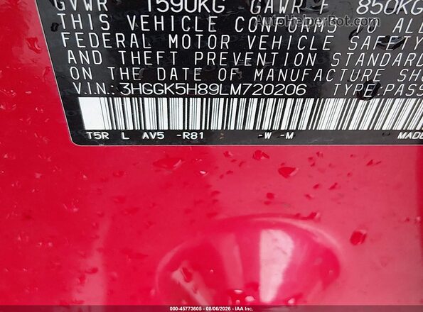 3HGGK5H89LM720206 2020 HONDA FIT Red Engine compartment view