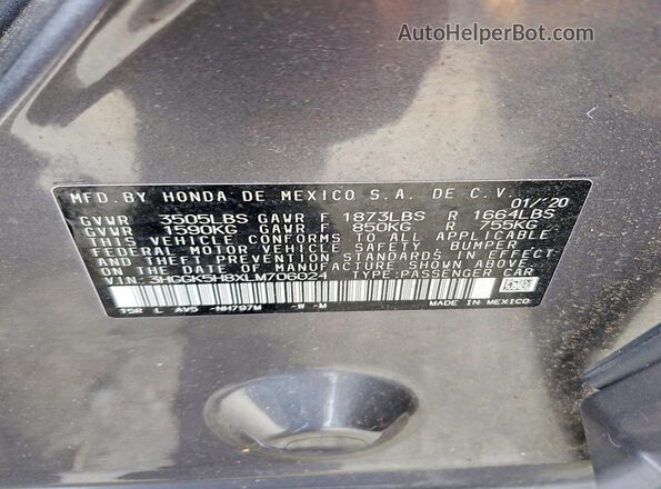 3HGGK5H8XLM706024 2020 HONDA FIT Charcoal VIN կոդի պիտակի տեսք