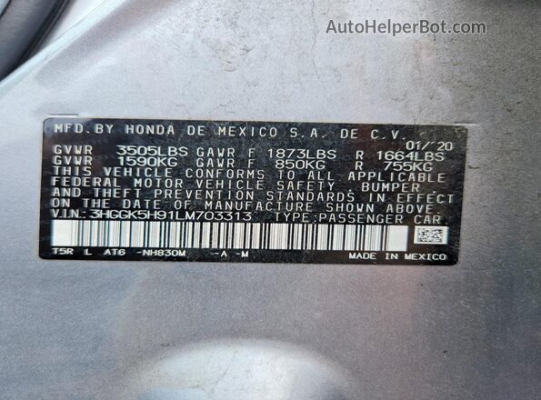 3HGGK5H91LM703313 2020 HONDA FIT Silver ძრავის განყოფილების ხედი