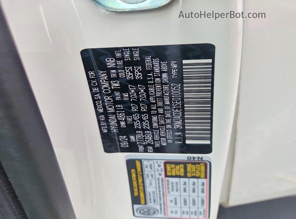 3KMJACDE1SE010052 2025 HYUNDAI TUCSON White VIN კოდის სტიკერის ხედი
