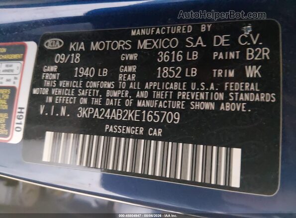 3KPA24AB2KE165709 2019 KIA RIO Blue Engine compartment view