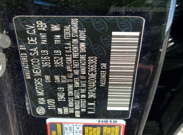 3KPA24AD0ME366383 2021 KIA RIO Black Engine compartment view
