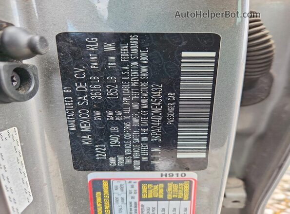 3KPA24AD0NE450432 2022 KIA RIO Gray Widok komory silnika