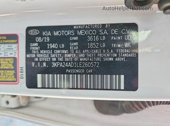 3KPA24AD1LE260572 2020 KIA RIO White Շարժիչի բաժամունքի տեսք