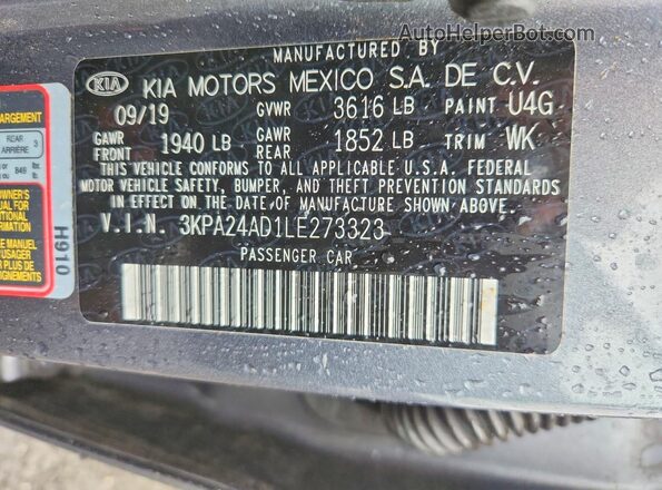 3KPA24AD1LE273323 2020 KIA RIO Blue VIN sticker view
