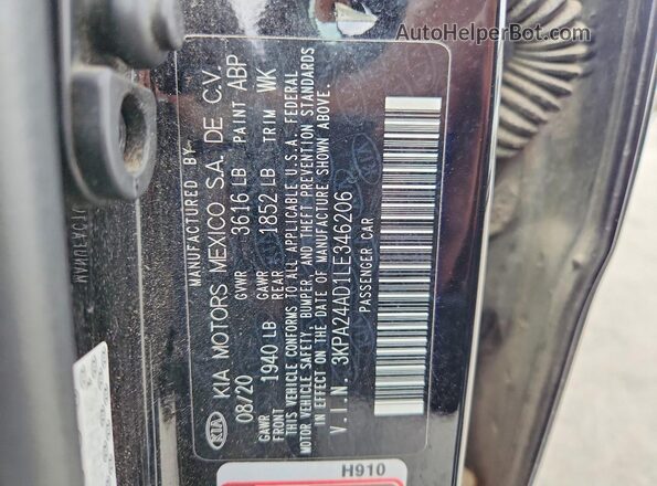 3KPA24AD1LE346206 2020 KIA RIO Black Vista del compartimento del motor