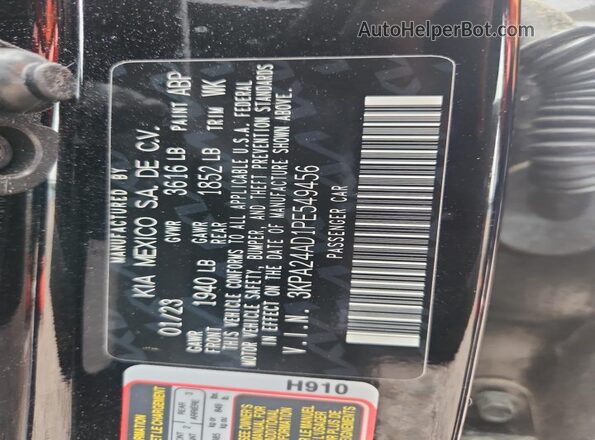 3KPA24AD1PE549456 2023 KIA RIO Black Vista de la etiqueta del VIN