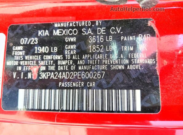 3KPA24AD2PE600267 2023 KIA RIO Red Вид підкапотного простору