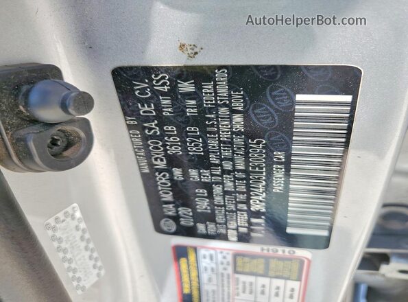 3KPA24AD3LE308945 2020 KIA RIO Silver Շարժիչի բաժամունքի տեսք