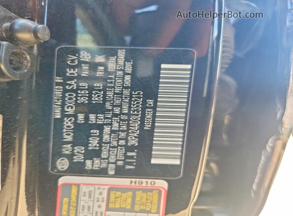 3KPA24AD3LE355215 2020 KIA RIO Black Engine compartment view