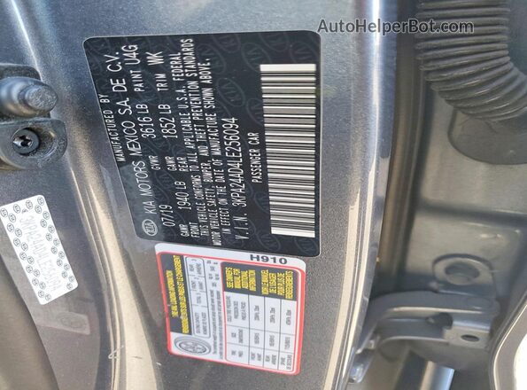3KPA24AD4LE256094 2020 KIA RIO Charcoal Вид наклейки з VIN-кодом