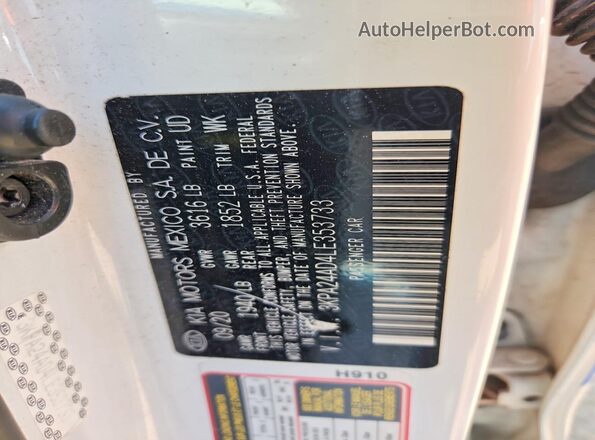3KPA24AD4LE353733 2020 KIA RIO White Շարժիչի բաժամունքի տեսք