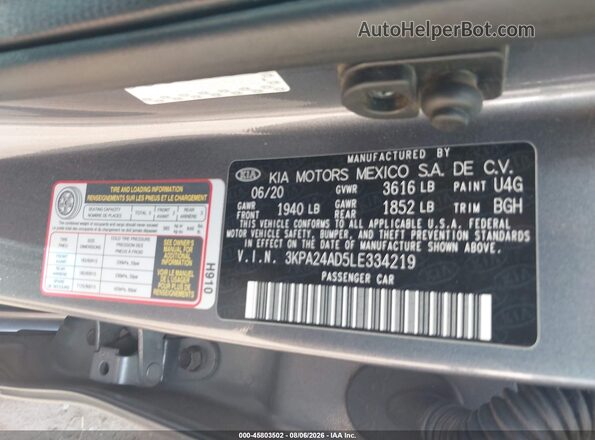 3KPA24AD5LE334219 2020 KIA RIO Gray Вид підкапотного простору