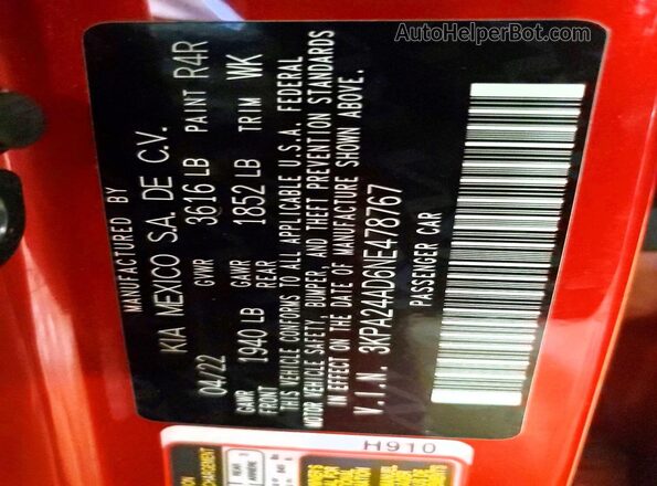 3KPA24AD6NE478767 2022 KIA RIO Red Engine compartment view