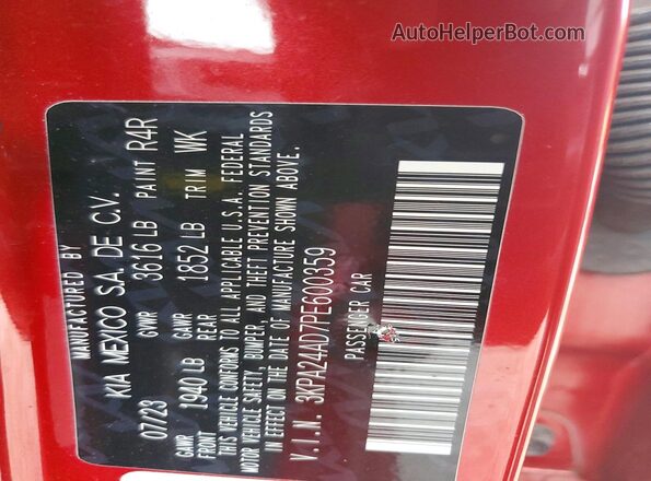 3KPA24AD7PE600359 2023 KIA RIO Red Widok naklejki z numerem VIN