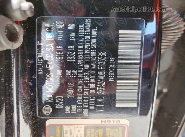 3KPA24AD8LE335588 2020 KIA RIO Black VIN կոդի պիտակի տեսք