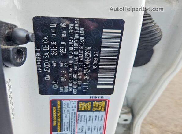 3KPA24ADXME423916 2021 KIA RIO White VIN კოდის სტიკერის ხედი