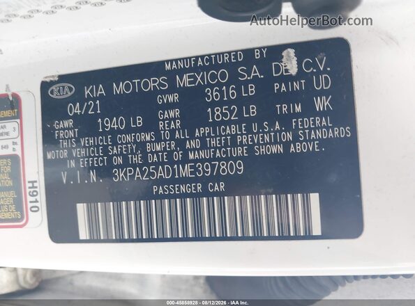 3KPA25AD1ME397809 2021 KIA RIO 5-DOOR White Engine compartment view