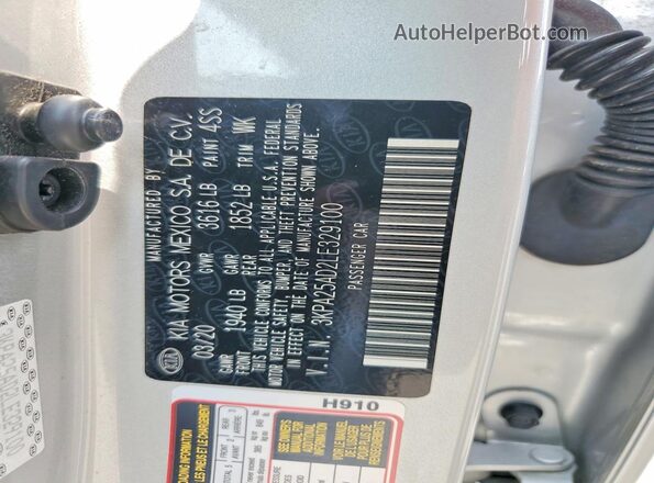 3KPA25AD2LE329100 2020 KIA RIO Silver Engine compartment view
