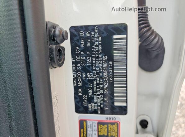 3KPA25AD3NE486489 2022 KIA RIO White Vista interior de 360 grados