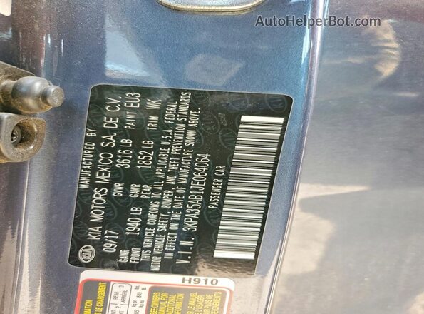 3KPA35AB1JE064064 2018 KIA RIO Blue Շարժիչի բաժամունքի տեսք