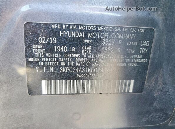 3KPC24A31KE079390 2019 HYUNDAI ACCENT Угольный Вид подкапотного пространства