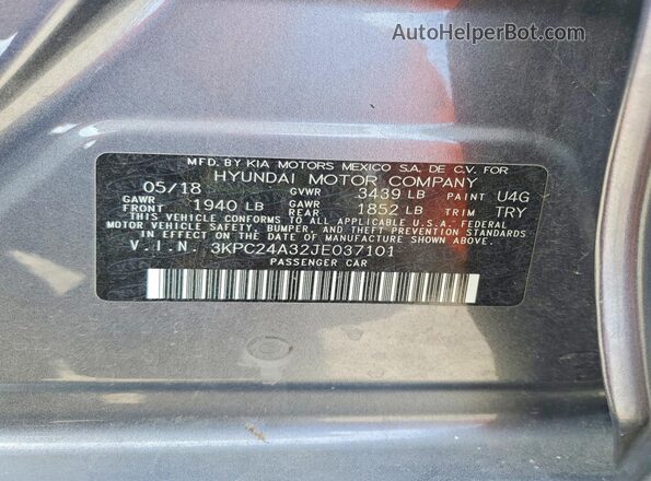 3KPC24A32JE037101 2018 HYUNDAI ACCENT Gray Vista del compartimento del motor