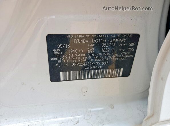 3KPC24A32KE051937 2019 HYUNDAI ACCENT Белый Вид подкапотного пространства
