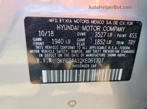 3KPC24A32KE061707 2019 HYUNDAI ACCENT Silver Շարժիչի բաժամունքի տեսք