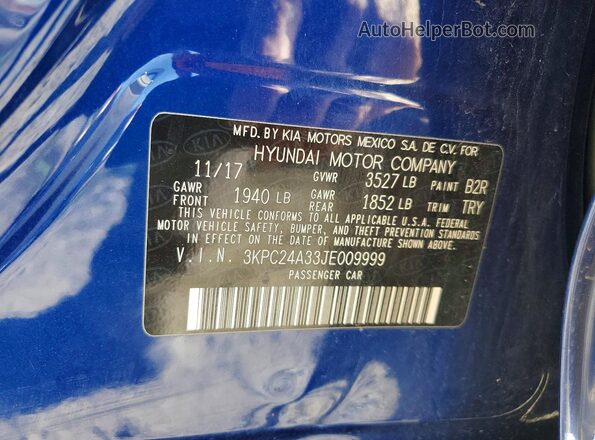 3KPC24A33JE009999 2018 HYUNDAI ACCENT Blue ძრავის განყოფილების ხედი