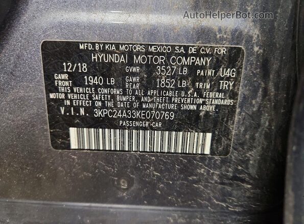 3KPC24A33KE070769 2019 HYUNDAI ACCENT Gray Շարժիչի բաժամունքի տեսք