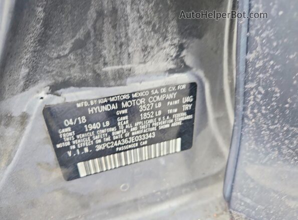 3KPC24A36JE033343 2018 HYUNDAI ACCENT Gray ძრავის განყოფილების ხედი