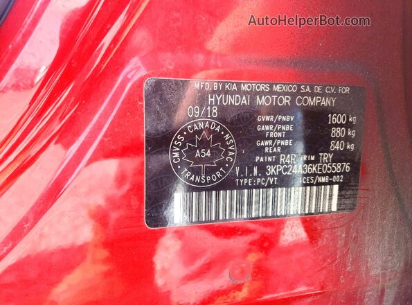 3KPC24A36KE055876 2019 HYUNDAI ACCENT Red Вид підкапотного простору