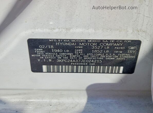 3KPC24A37JE024215 2018 HYUNDAI ACCENT Белый Вид подкапотного пространства